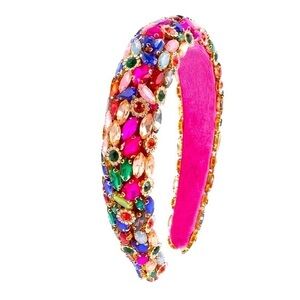 Multicolor Jeweled Velvet Headband with Gold Accents Holiday, Party, NYE